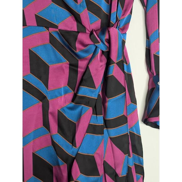 HOUSE OF HARLOW 1960 Satin Wrap 52" Long Maxi Dress Bold Geometric Print Retro - Picture 3 of 11